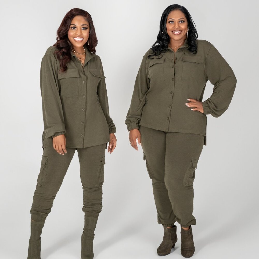 Olive Cargo Jogger Set | S-3X
